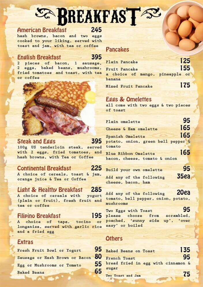 Puerto Galera Restaurant Breakfast Menu Blue Ribbon Divers Resort 