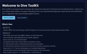 Dive ToolKit Home Screen