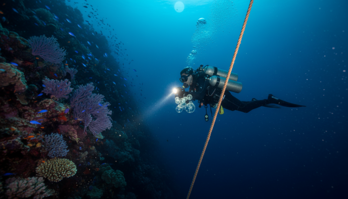 Technical diver underwater — DiveToolKit hero placeholder